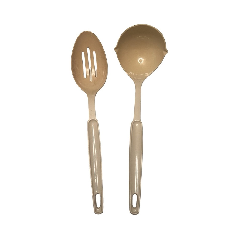 Vintage Ekco USA Slotted Spoon and Ladle Set Almond Beige Nylon Kitchen Utensils